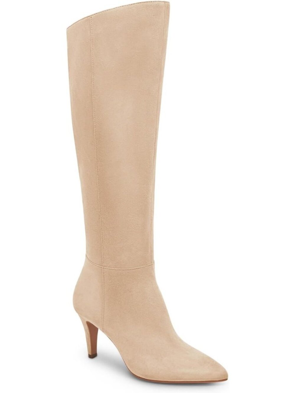 Women's Khaki Faux Suede Wide Calf Pointed Toe Stylish Side Zipper Long Boots